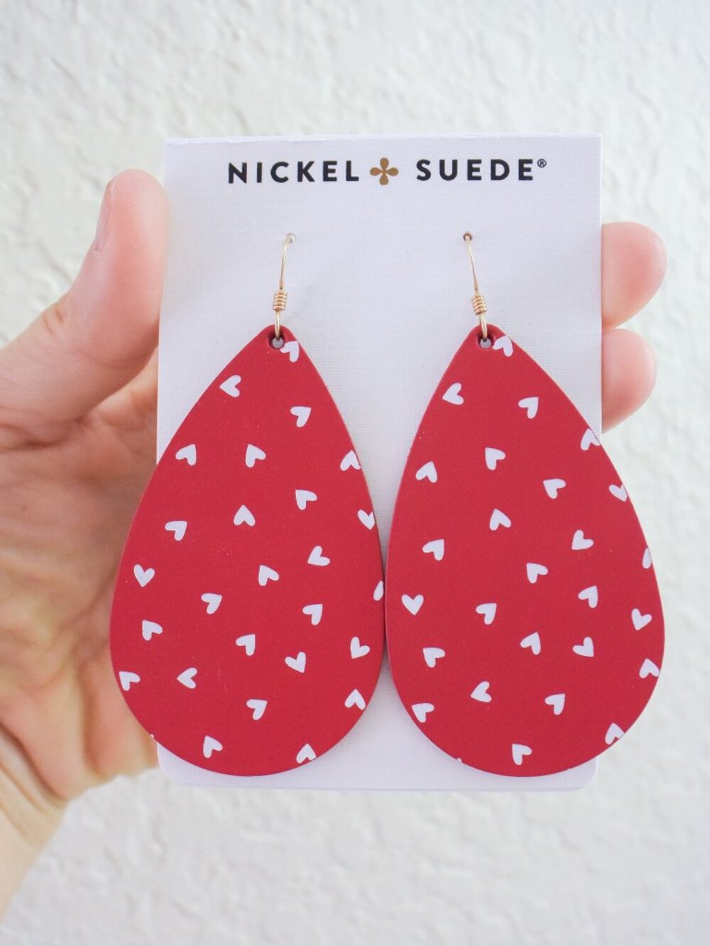 *Nickel & Suede*  Crimson Red Petite Heart Teardrops in Gold - MEDIUM - NEW! - Picture 3 of 3